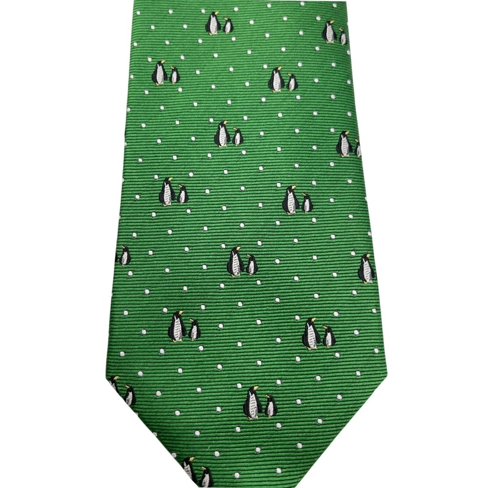 Chaps Mens Kelly Green Penguin Novelty Tie Handmade 100% Silk Holiday Preppy